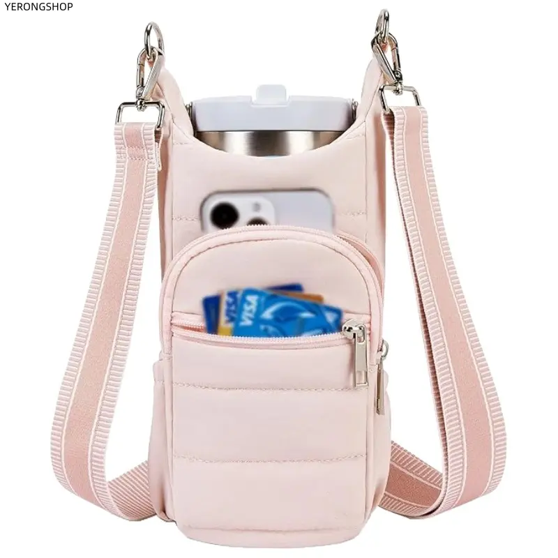 Crossbody Water Bottle Carrier Bag with Adjustable Strap, Portable Outdoor Purse, Practical Accessory for Walking, Hiking and Cycling, Great Gift Choice Fashionable Plaid Shoulder bad back house