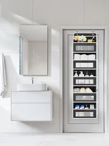 Over The Door Hanging Organizer, Heavy Duty 5-TierStorage Rack with 10 Large Clear & Mesh Pockets, SpaceSaving Anti-Tilt Design for Bedroom, Bathroom, Nursery,Dorm, Closet, Grey，2026 New Year's Gift