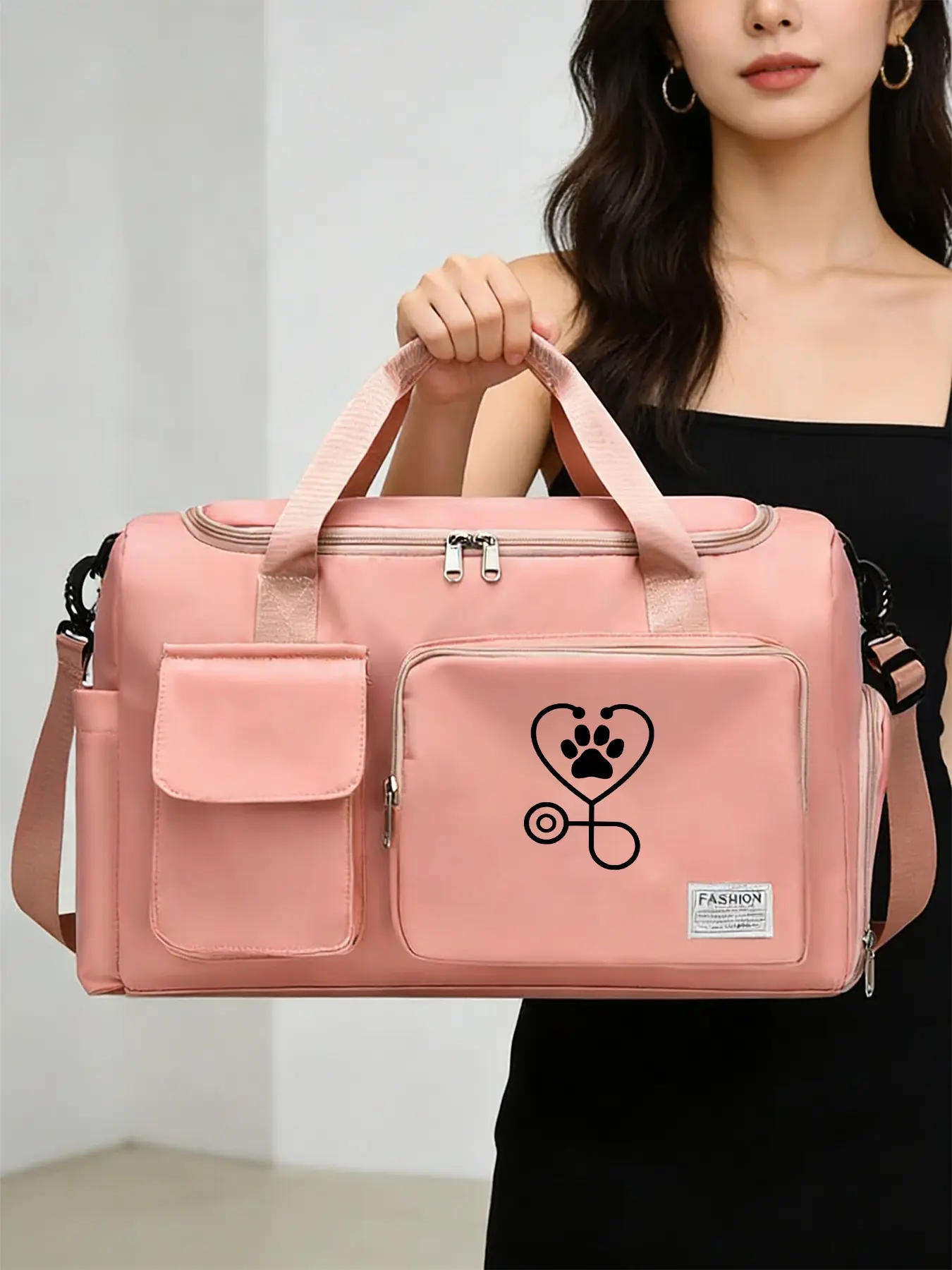 Nurse Heart Stethoscope Print Bag, Medical Theme Handbag, Multi-Pocket Design, Adjustable Strap, Ideal Gift for Healthcare Workers, Multi Compartment Organizer, Portable Travel Organizer