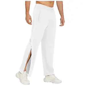 Men's Side Zipper Tear Away Basketball Pants – Elastic Low Waist, Full Split Sweatpants for a Casual, Fashionable Wide Leg Sporty Look