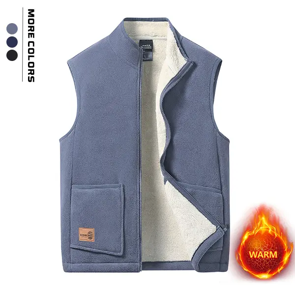 Men's Casual Collared Neck Fitted Fleece-Lined Sleeveless Waistcoat - Basic, Warm, Skin-Friendly Vest for Outdoor Leisure and Daily Layering