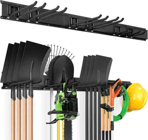 VEVOR Garage Tool Organizer, 300 lbs Max Load Capacity, Wall Mount Yard Garden Storage Rack Organization Heavy Duty with 6 Adjustable Hooks and 3 Rails, for Garden Tools, Shovels, Trimmers, and Hoses Hanger Hanging