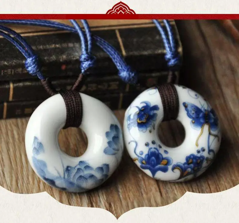 New unisex ceramic necklace featuring Jingdezhen blue-and-white porcelain; traditional woven design; ethnic-style decorative necklace—great as a gift