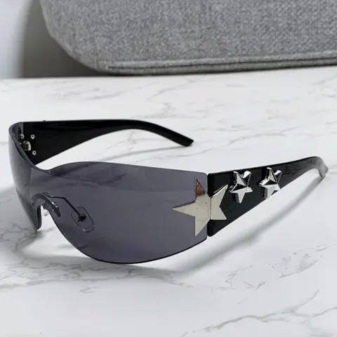 Unisex Street Style Star Design Wrap Around Sunglasses, Trendy Casual Sunglasses, Trendy Y2K Sunglasses for Everyday Use, Fashionable Versatile Sunglasses for Men & Women, Stylish Glasses, Trendy Fashion Shades