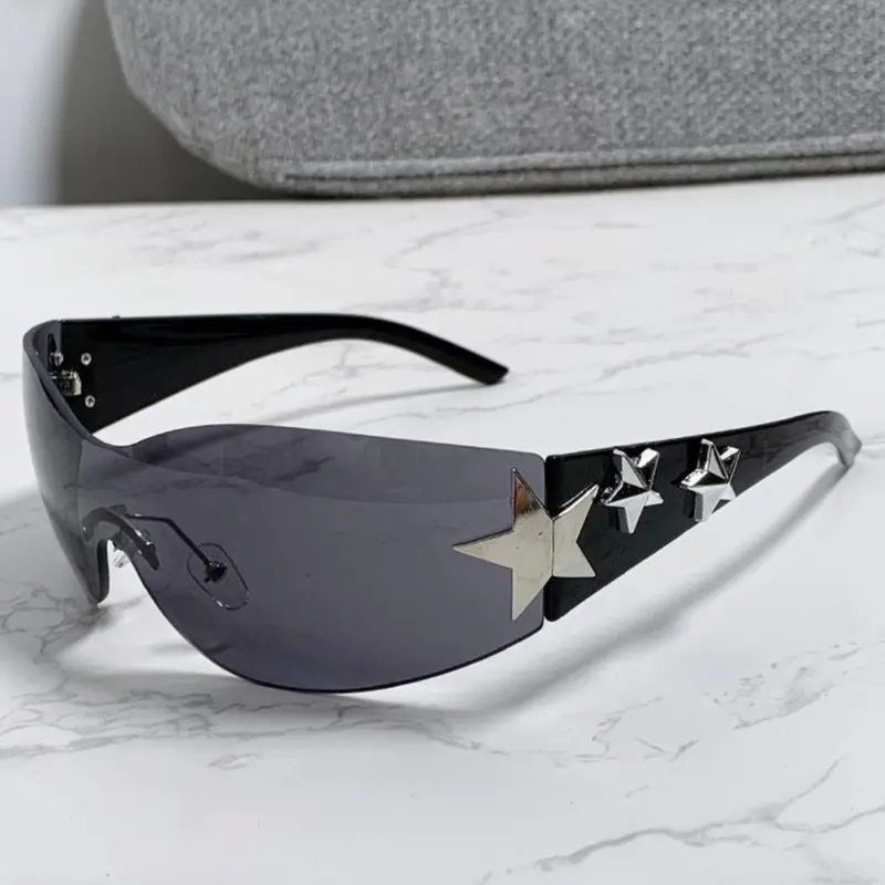 Unisex Street Style Star Design Wrap Around Sunglasses, Trendy Casual Sunglasses, Trendy Y2K Sunglasses for Everyday Use, Fashionable Versatile Sunglasses for Men & Women, Stylish Glasses, Trendy Fashion Shades