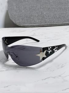 unisex sleek street style star design wrap around glasses, trendy y2k frames stylish glasses for everyday use, fashionable versatile trending glasses for men & women, modern frames eyewear, trendy shades