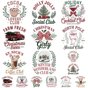 16-Piece Christmas Holiday Theme DTF Heat Transfer Patches, Fashionable Washable Iron-On Transfers for Clothes, DIY Crafts Accessories