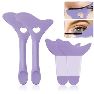 Eyeliner Stencils 4Pcs Reusable Silicone Eyeliner Aid Mascara Shield Eyeliner Eyelash Eyeshadow Lipstick Applicator Guide Tool Multifunctional Eye Makeup Tool Easy to Use (Purple)
