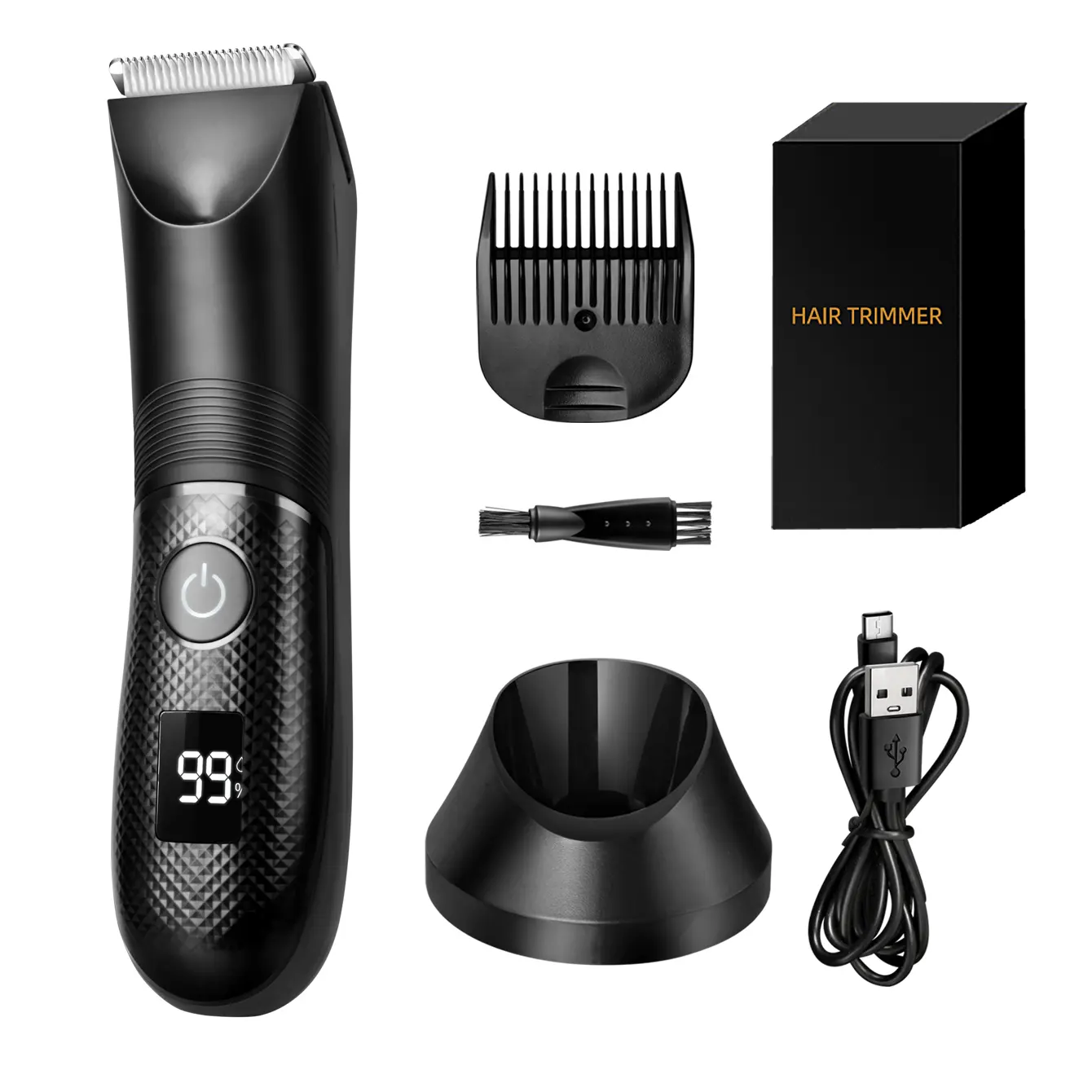 KIKIDO LED Digital Hair Trimmer for Men – Cordless Rechargeable Professional Clipper Beard Trimmer with USB Fast Charge Charging Base Sharp Blades for Home & Travel Use
