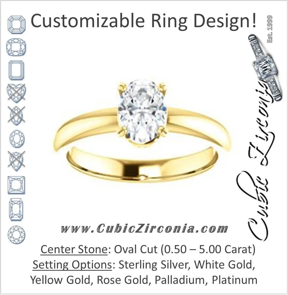 Cubic Zirconia Engagement Ring- The Marie Rosalind (Customizable Oval Cut Solitaire with Tooled Trellis Design)