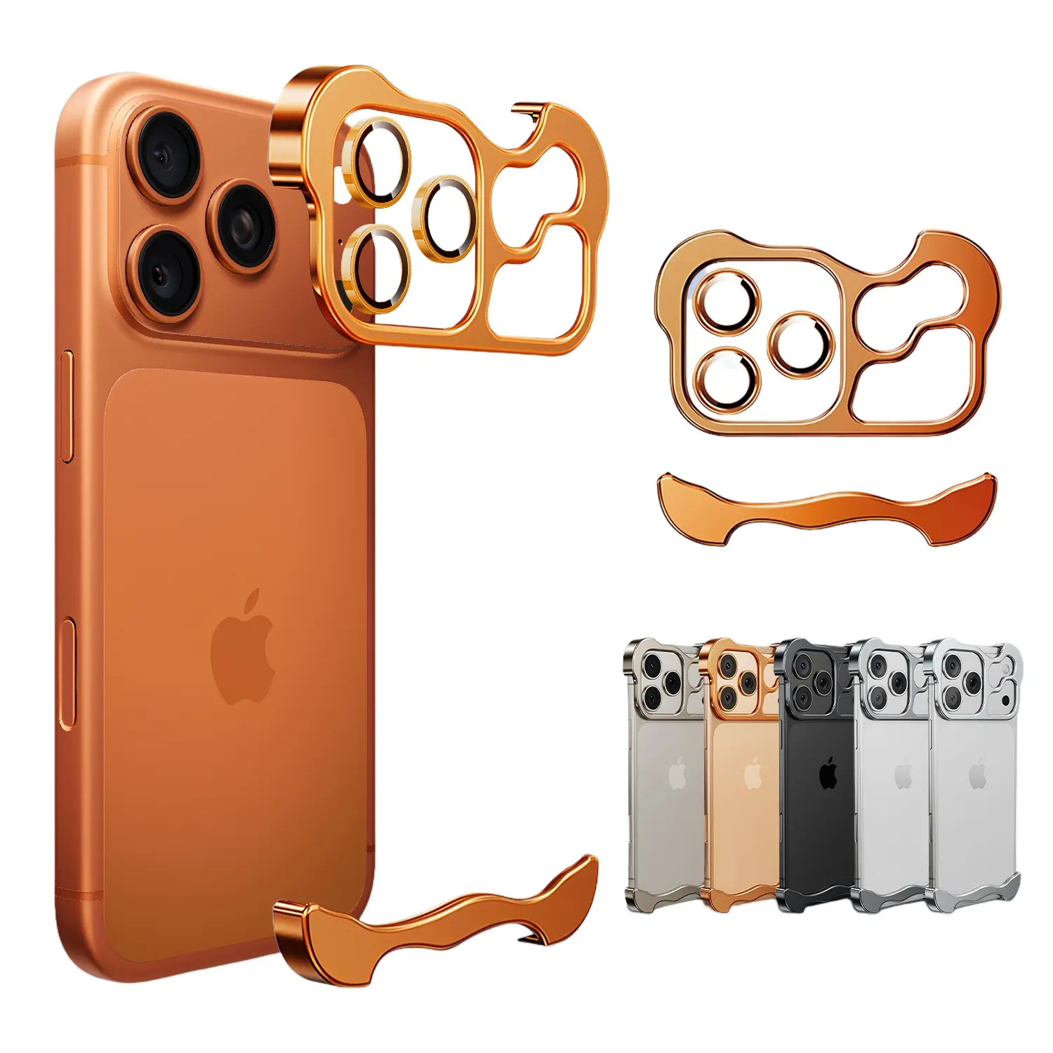Frameless Series Designed for iPhone 13 14 15 16 17 Pro Max Case,Minimalist Protective Shock Absorption Aerospace Grade Aluminum Shells & Elastomer Inlays Easy Fit,Shockproof Bumper Cover