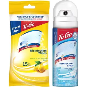 To Go Bundle - 1.5 Ounce Crisp Linen Disinfectant Spray and Lemon Lime  Wipes Flat Pack