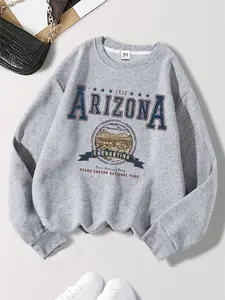 Slogan Graphic Sweatshirt 1912 ARIZONA ENCHANTING Tonto National Park GRAND CANYON NATIONAL PARK, Casual Long Sleeve Tops For Women,Pullover Fall Outfit