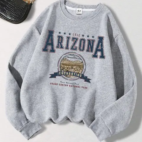 Women's Slogan Graphic Cotton Hoodie - 1912 Arizona Tonto/Grand Canyon National Park Print, Solid Fabric Long Sleeve Pullover, Breathable Casual Wear, Unisex Fit Long Sleeve Tops, Long Sleeve Tops Women