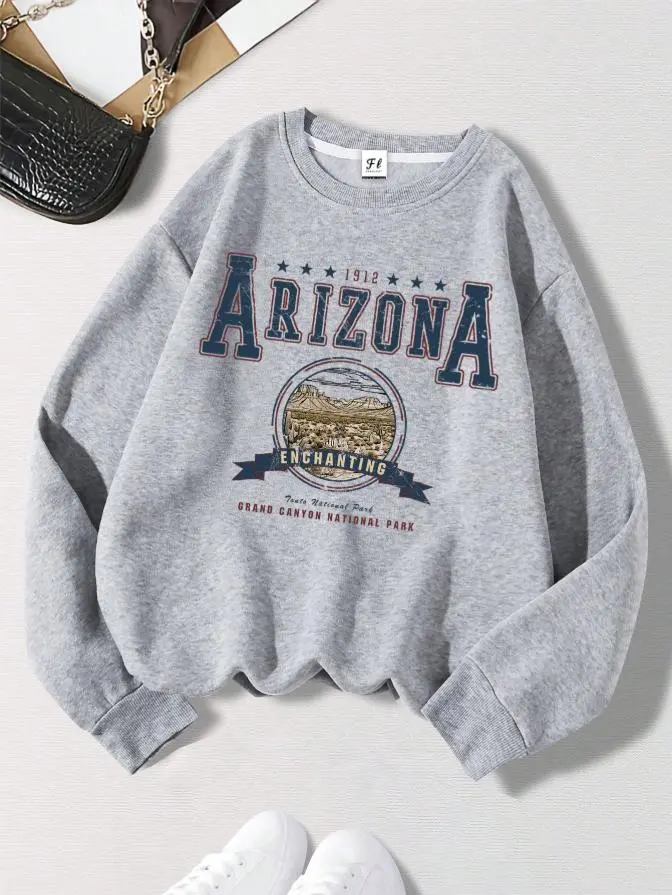 Women's Slogan Graphic Cotton Hoodie - 1912 Arizona Enchanting Tonto/Grand Canyon National Park Print, Comfortable Solid Fabric Long Sleeve Pullover, Breathable Casual Fall Outfit Unisex Top, Longsleeves, Women's Clothes, Graphic Hoodie, Graphic Hoodies