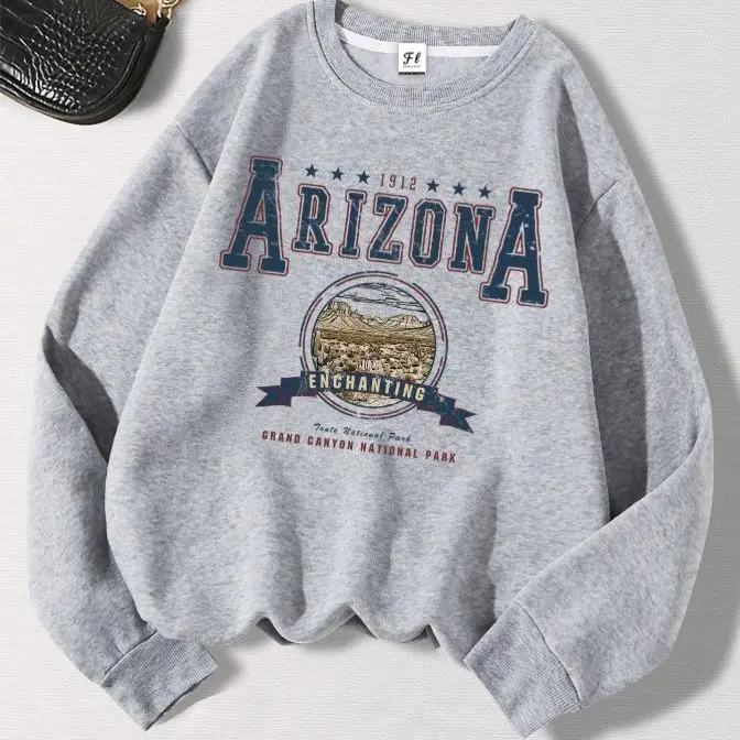 Women's Slogan Graphic Cotton Hoodie - 1912 Arizona Tonto/Grand Canyon National Park Print, Solid Fabric Long Sleeve Pullover, Breathable Casual Wear, Unisex Fit Long Sleeve Tops, Long Sleeve Tops Women