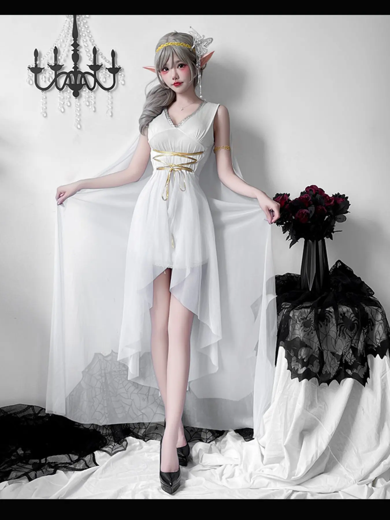 Greek Goddess Medieval Dress Halloween Costume Elf Gown Egyptian Queen  Cleopatra Athena Performance - TikTok Shop