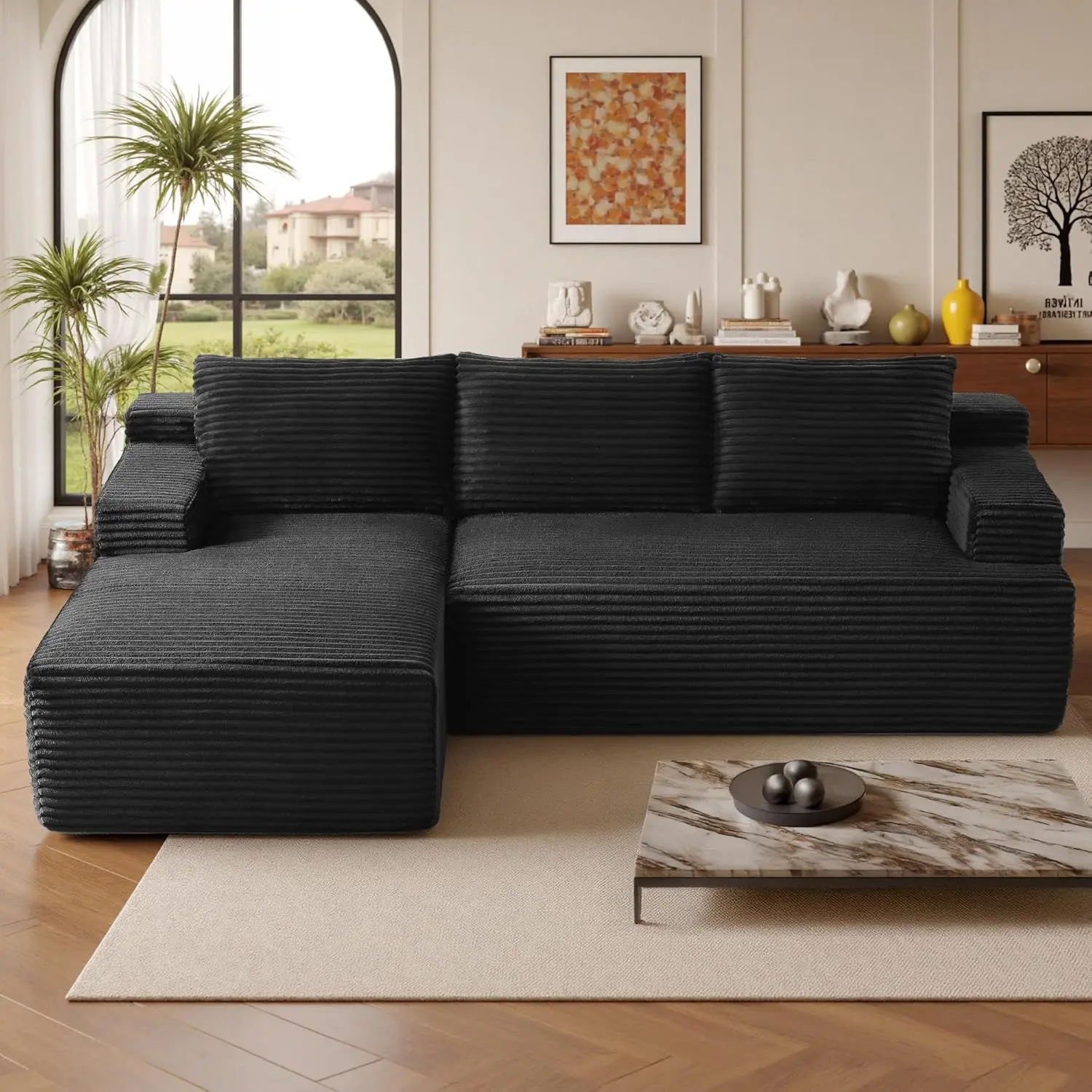96" Sectional Couches Sofa for Living Room Cloud Couch with L-Shape Upholstered Boneless Couches Modern Modular Sectional Couch with Chaise (Left Facing Chaise+2Seaters)