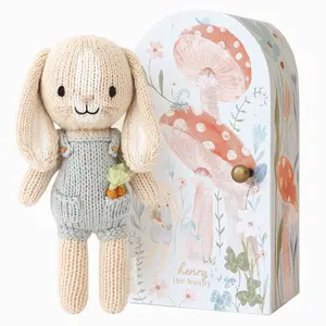 cuddle+kind Tiny Henry the bunny 6" hand-knit doll - 1 doll = 10 meals, fair trade, heirloom quality, handcrafted in Peru, 100% cotton yarn