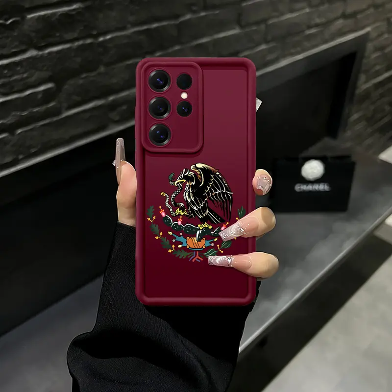 Mexican Eagle Ethnic Totem Phone Case, Vintage Latin Culture Print Design Case for Samsung Galaxy S26 Ultra S25 Ultra S24 S23 S22 iPhone 17 Air 16 Pro Max 15 14 Plus 13 12 11 Plus XR XS, Shockproof Durable Protective Case, Unisex Cultural Phone Case