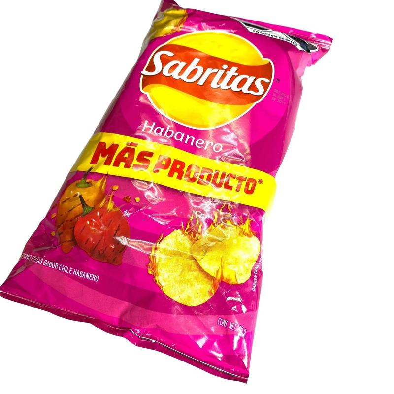 10 - PK SABRITAS HABANERO, Sabritas Chips, Snack Crispy Crunchy Bite - 44 GRAMS PER BAG - MEXICAN CHIPS - PAPITAS MEXICANAS - SABRITAS MEXICANAS