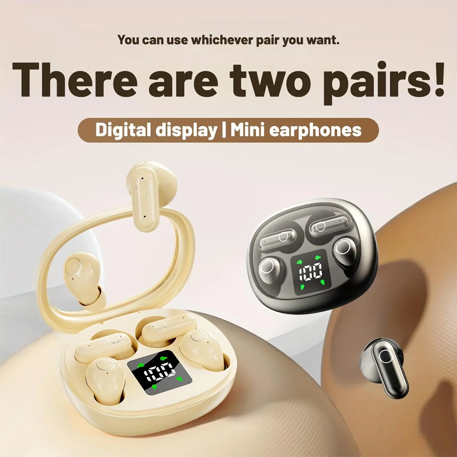 2026 New 2 Pairs Mini Wireless Bluetooth Earbuds Set, Invisible In-Ear Sleep Headphones with Digital Display & Built-in Mic, Waterproof Short Handle Bluetooth Earphones for Sports, Working and All Night Sleeping Use