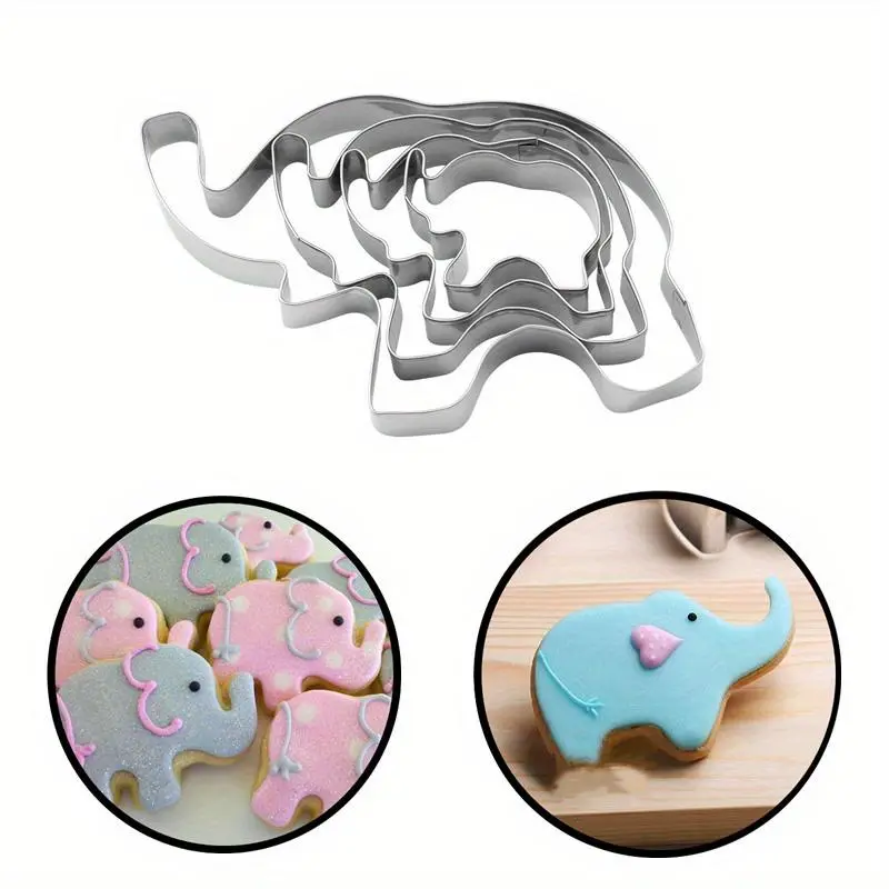 Cartoon Elephant Shaped Cookie Cutter, 4 Counts/set Stainless Steel Cookie Mold, Fruit & Vegetable Cutting Mold, Baking Mold for Home Kitchen