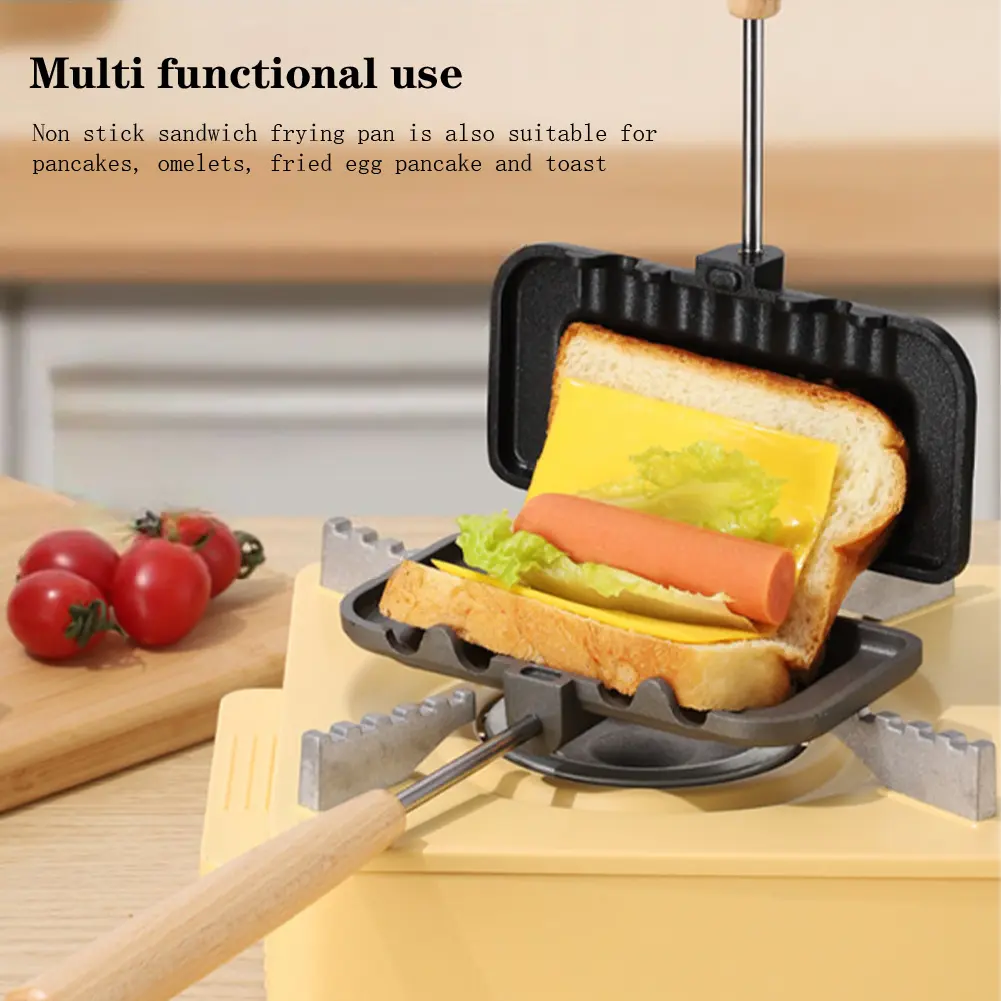 Hot Sandwich Maker Double-Sided, Hot Dog Toaster and Bun Toaster with Removable Handle Nonstick Sandwich Baking Pan Grilled Cheese Maker for Breakfast Pancakes Toast Camping