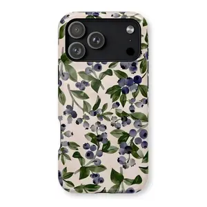 Blueberry Joy Phone Case | Watercolor floral design, minimalist style, durable 2-in-1 protective case, compatible with iPhone 17/16/15/14/13/12/11 Pro Max/Plus/Pro, Samsung Galaxy S25/S24/S23 Ultra.