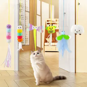 Hot-Selling Hanging Cat Teaser Wand Self-Entertainment Cat Toy Retractable Door Hanging Elastic Rope Feather Pet Supplies