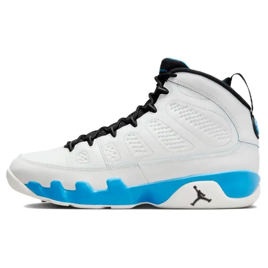 Men's Jordan 9 Retro Casual Lace-Up Trainers, 2024 Powder Blue Style with Brand Logo, Round