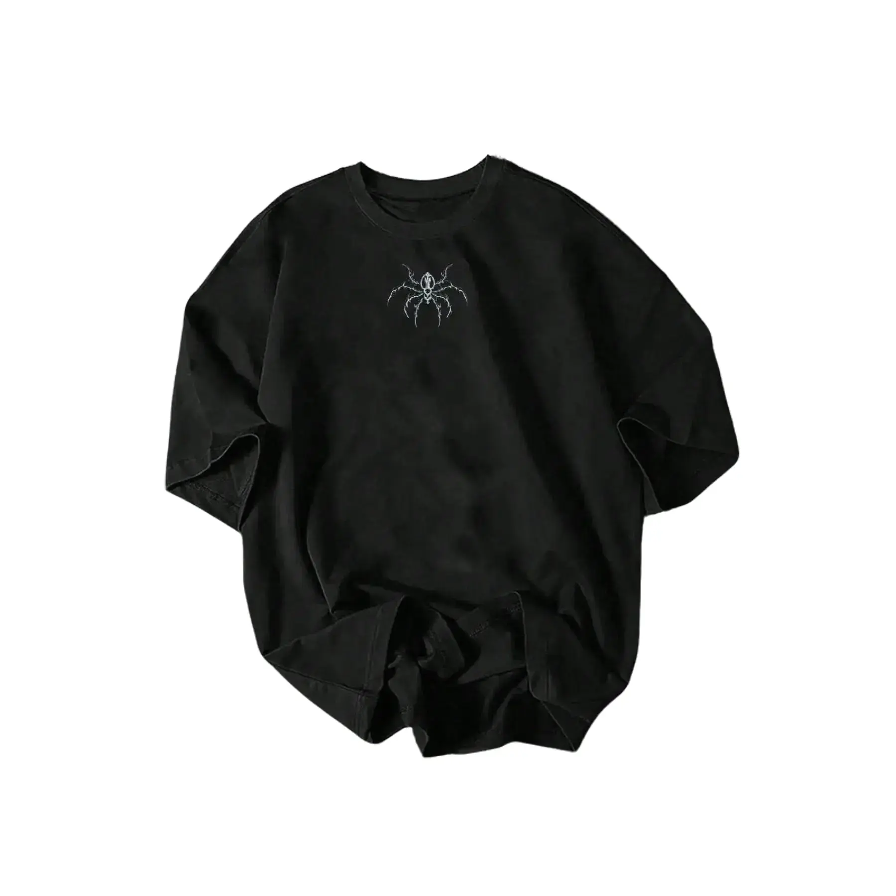 Unisex Graphic Tees Gothic Spider Print Shirt, Minimalist Black Oversized Streetwear Casual T-Shirt