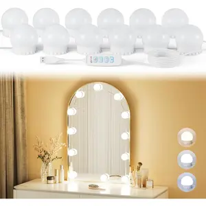 12 Bulbs LED Lights for Mirror, 3000K 4000K 6500K & 10-Brightness, Wire Length, USB Cable, Hollywood Mirror Lights for Makeup Dressing Room, White