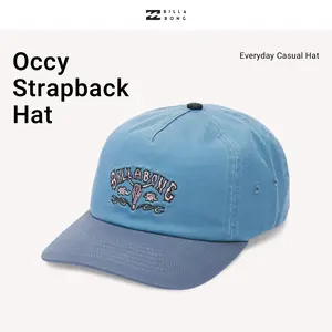 BILLABONG Occy Strapback Hat, 5 Panel Unstructured Demi-Curved Brim Snapback Hat, Washed Fabric Everyday Casual Hat - Cloud Blue