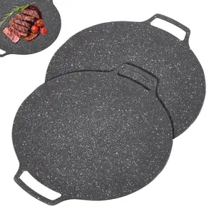 Two-Piece Cast Iron Non-Stick Grilling Tray Set, Home & Outdoor Use, Universal for Meat & Vegetables, Portable Easy Clean Camping Grill