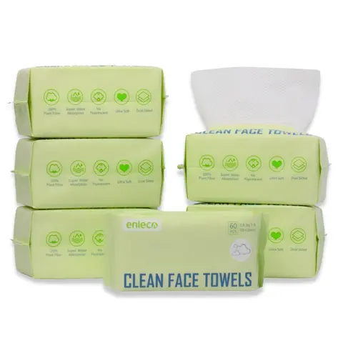 Enleco Disposable Face Towel,Thickening Ultra Soft Washcloths,Lint-free cotton dry wipes Multi-Purpose for Skin Care,Trave,Daily Cleansing,60 Count (1 Pack) Set Napkin Single Use Tissues