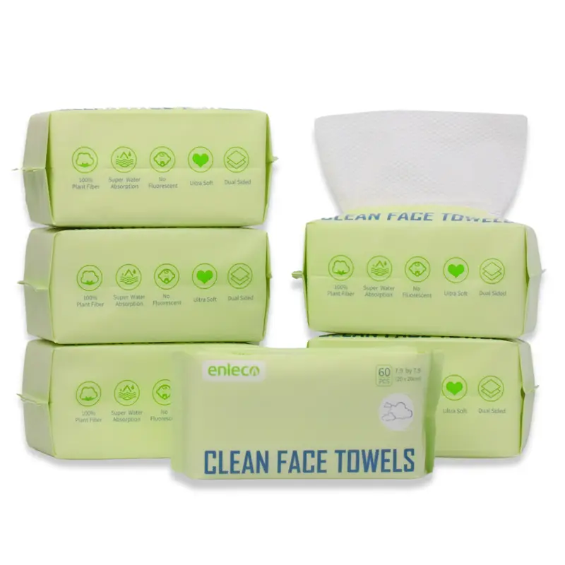 Enleco Disposable Face Towel,Thickening Ultra Soft Washcloths,Lint-free cotton dry wipes Multi-Purpose for Skin Care,Trave,Daily Cleansing,60 Count (1 Pack) Set Napkin Single Use Tissues