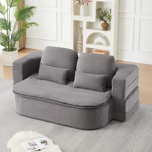 Eyisean 75'' Corduroy Oversized Foldable Boneless Couch Bed, 2-in-1 Convertible Sleeper Sofa with Pillow & Blanket, No Assembly Required, Memory Foam Floor Folding Couch for Living Room/Bedroom