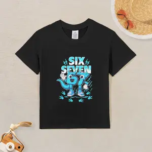 Steal A Brainrot emoji pack, Italian brain rot emoji pack, 67 Robot kids' black round neck letter print T-shirt, the perfect gift for birthday parties, cartoon T-shirts for toddlers, clothing for teenage boys, fun, cool, soft and breathable children's