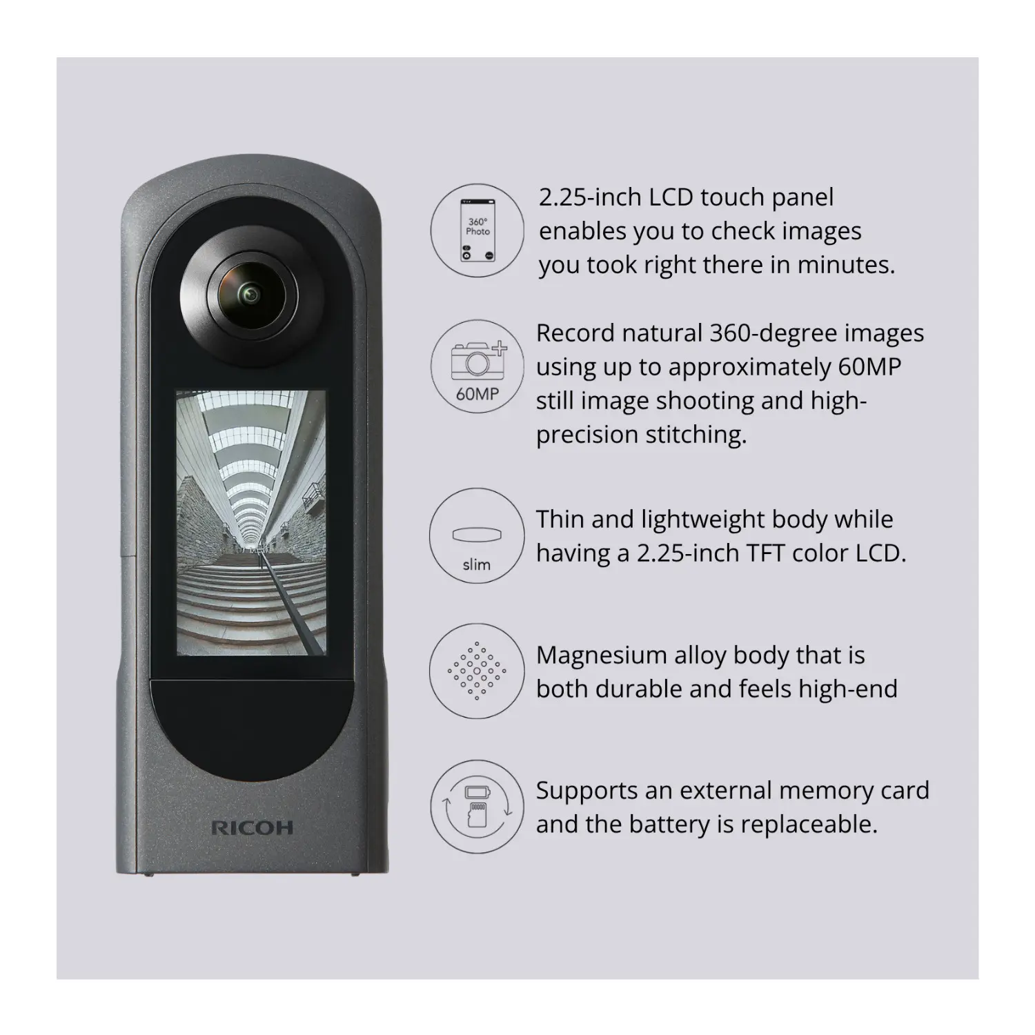 Ricoh Theta X Digital 360-Degree Compact Point & Shoot Camera Bundle with Lens Cap TL-3, Tripod, Memory Storage, and Connection Accessories