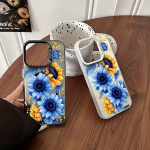 Sunflower elegant, high quality mobile phone case, shockproof and drop-proof, acrylic frosted magnetic PC hard shell, suitable for iPhone 11/12/13/14/15/16 Pro Max/XS/XR/7/8 Plus fashion mobile phone case, perfect gift SHJC3030 Protective Protector