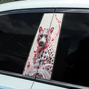 2 pieces painted personalized tiger and leopard car sticker B-pillar protective sticker, self-adhesive glossy car window wall sticker, easy to apply, durable appearance decoration, enhance vehicle beauty | Color car decoration | Easy sticker material