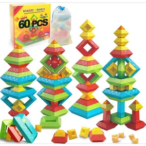 GJ  P-SMA019  Montessori Toddler Toys for Ages 2-4, 60 PCS Stacking Building Toys Blocks Kids Sensory Toys for Toddlers 1-3 3-5, Preschool Learning Activities Stem Educational Pyramid Gifts for Boys Girls