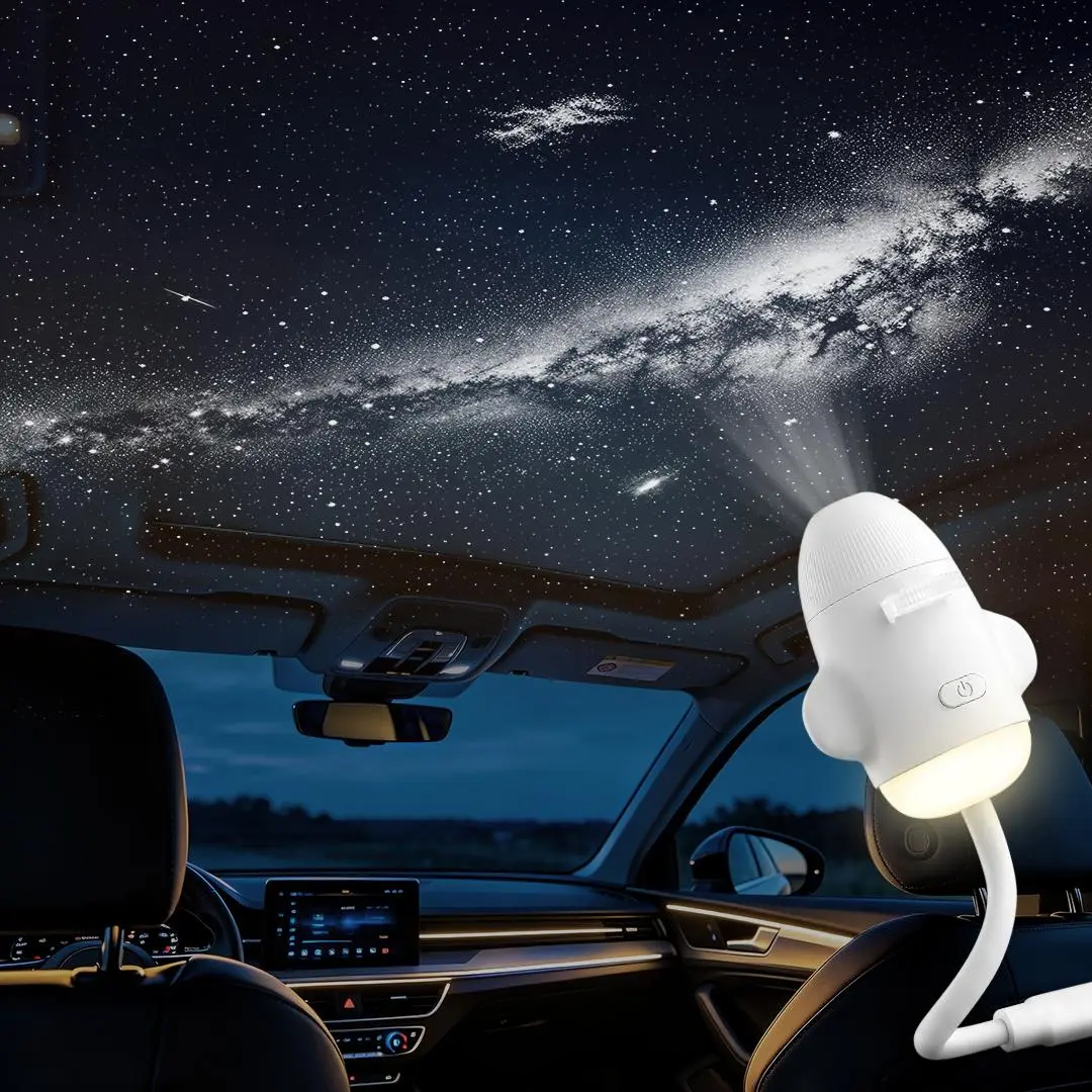3-in-1 Portable Car Galaxy Starry Sky Projection Night Light - 6 Projection Films, 360° Brightness Control, Eye-Caring LED, Gooseneck, Plug & Play, Any Car Compatible for Adult Bedroom Home Decor Gift for Road Trips, Usb Power