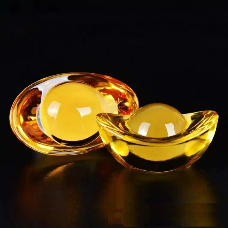 10 Pcs Topaz Ingot Glass Feng Shui Ornaments, Golden-Shape Home Decor for Office, Living Room, DIY & Home Supplies Use