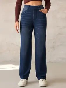 Women's High-Waisted Long Straight Leg Denim Jeans Pants, Elastic Comfortable Fit, Perfect for Everyday Casual Wear, Durable Material, Womenswear, Style