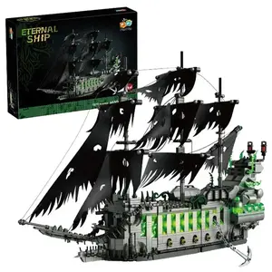 1573PCS The Flying Dutchman Caribbean Pirate Ship Building Blocks With Light Assemble Mini Bricks Toys Gift For Teens Adult