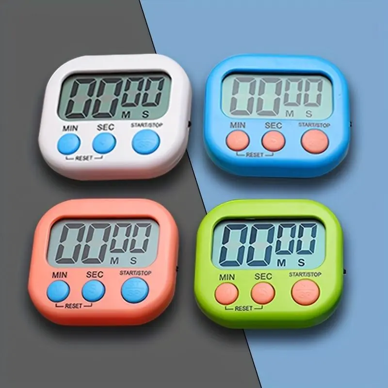 1pc Plastic Digital Kitchen Timer - Digital Timer with Dual Display, AAA Battery Powered, Stopwatch, Start/Stop Button, Sound Alarm, Counter, Alarm Clock, Compact Modern Kitchen Accessory, Baking Essential, Pink/Red Options