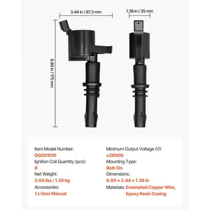VEVOR Ignition Coil Pack, Set of 8, Compatible with Ford Expedition F150 F250 F350 Lincoln Mark LT Lincoln Navigator, for Engines 4.6L 5.4L V8 6.8L V10, Replacement for DG511 5C1584 C1541 UF537 FD508