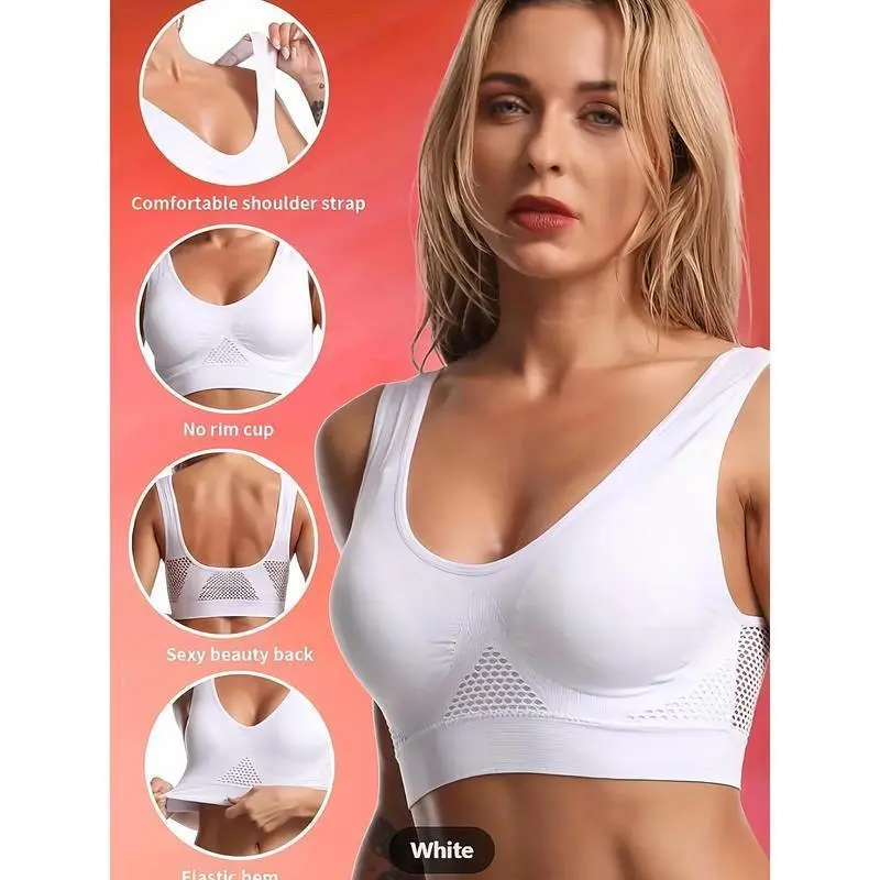 4pcs Women's Sports Bras - Wireless, Padded, Breathable Mesh with Racerback Design for Yoga, Fitness, Running - Pink, White, Purple, Black, Workout Accessories 4pcs Women's Sports Bras - Wireless, Padded, Breathable Mesh with Racerback Design for Yoga, Fitness, Running - Pink, White, Purple, Black, Workout Accessories